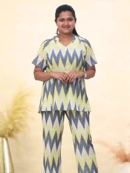 Tisser Handwoven Ikat Cord Set (Grey/Green)